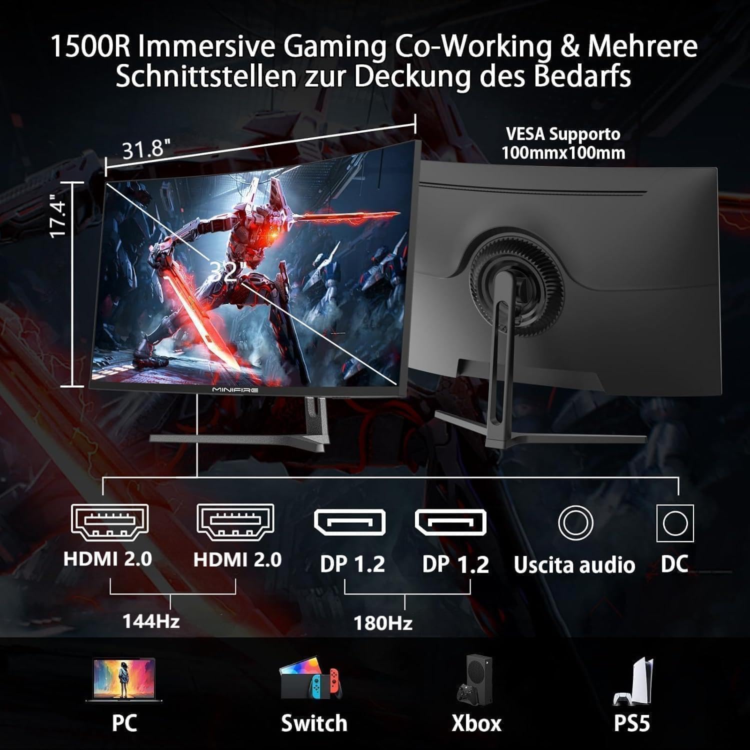 71lxTVtgZnL_AC_SL1500_ MiniFire MFG32C3Q Gaming Curved 32" Monitor - product image