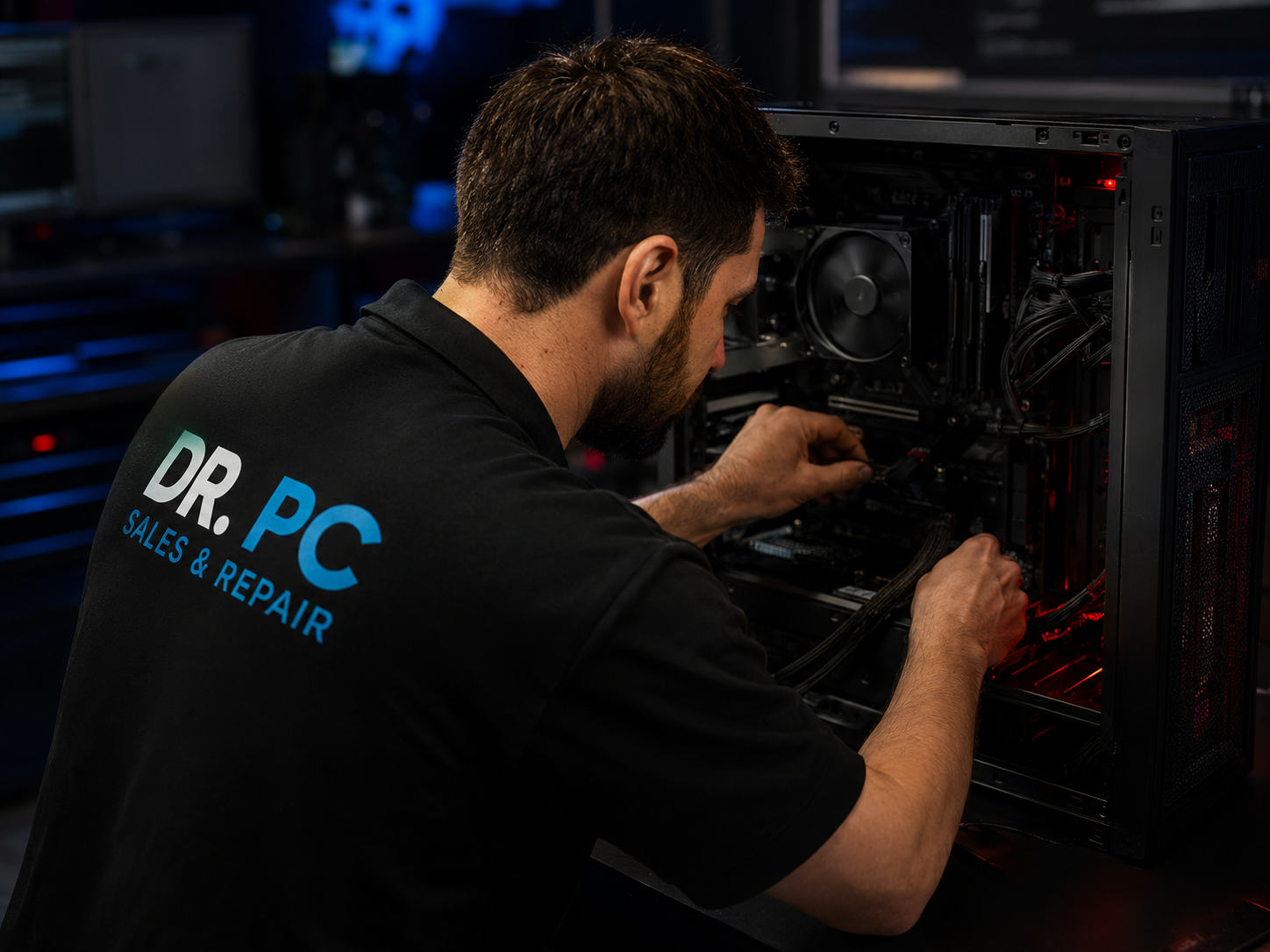 DR. PC technician servicing a desktop computer