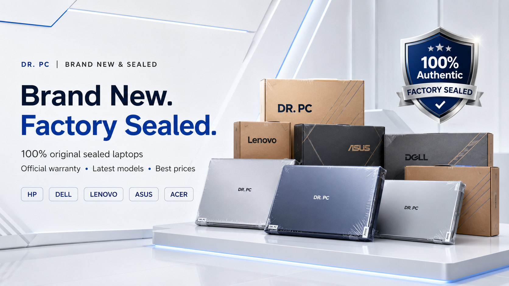 DR. PC brand new factory sealed laptops banner